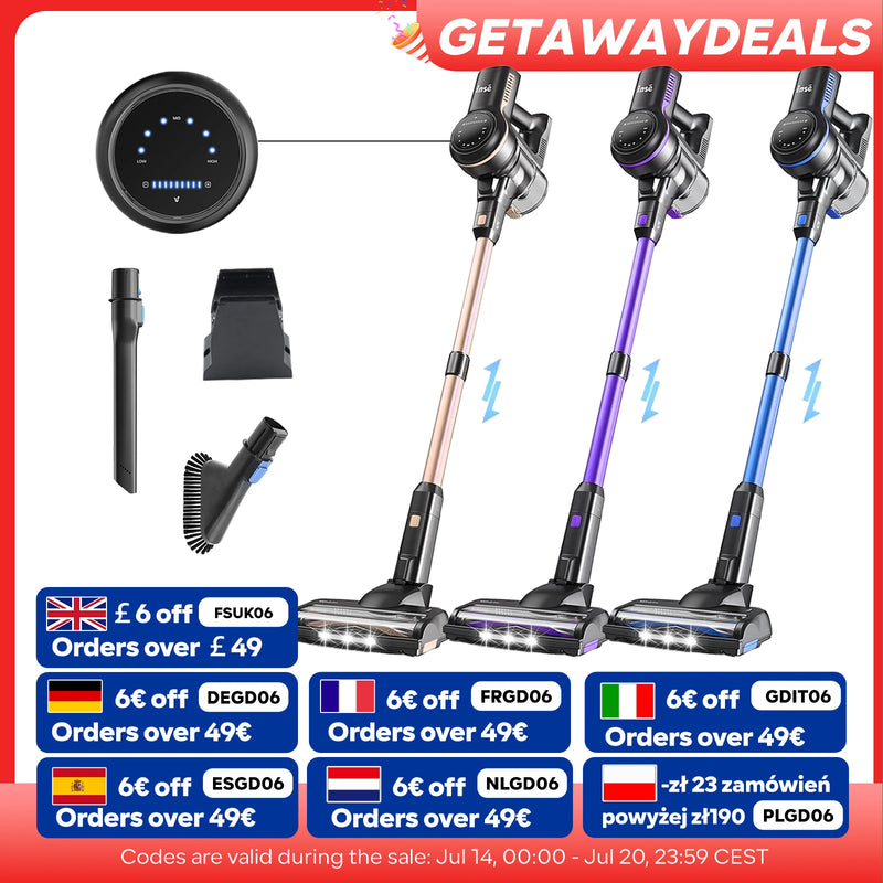 Inse S7P cordless vacuum cleaner 45KPa dust cup 1,3 L removable battery for animal hair Carpet hard floors