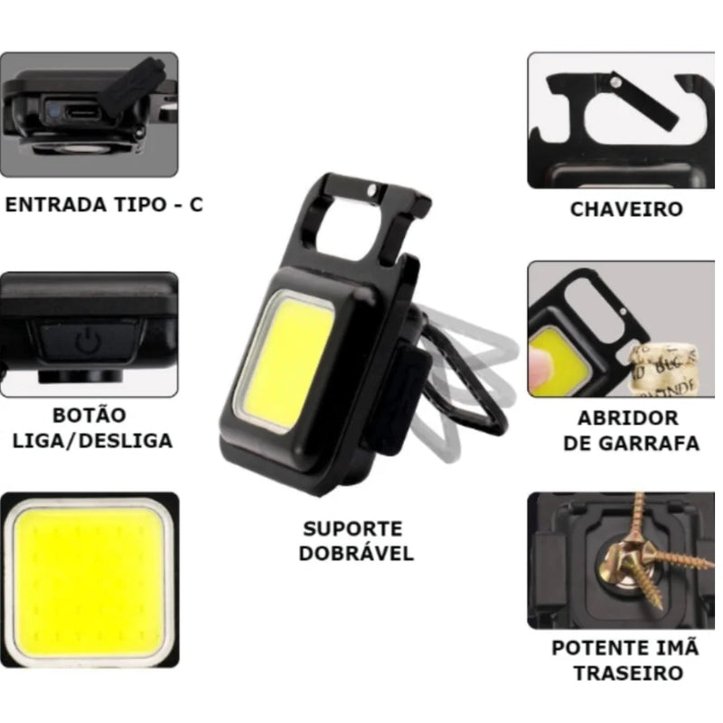 Mini Lanterna Com Led 4 Modos de Luz 4 Funções, Chaveiro portatil e abridor de garrafas