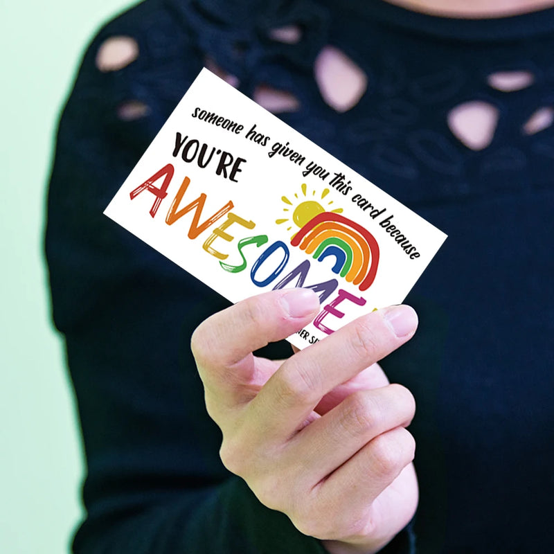 50 pcs, ‘You're Awesome’ Rainbow Encouragement Cards, Motivational Cards, Thank You Cards for Students, Teachers, and Staff