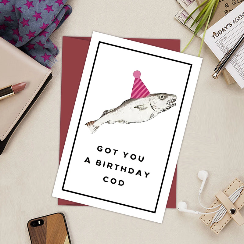 1PC Cod Fish Themed Funny Birthday Card,Got You A Birthday Cod,Hilarious Birthday Card Pun,Birthday Card For Him Easter Gift