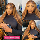 MELODIE 32 Inch Highlight 13x6 HD Lace Frontal Wig Straight Human Hair Wigs 4/27 Ombre Colored Brazilian 200 Density For Women