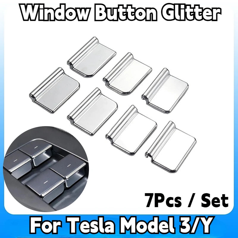 7Pc ABS Chrome Car Window Lift Button Sticker For Tesla Model Y/3/3+ Highland Window Lift Button Patch Accessories Button Switch