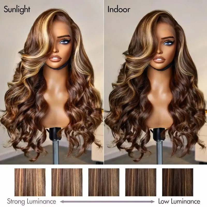 YKB 30 40 Inch13x6 HD Transparent Lace Frontal Wig 427 Highlight Colored Ombre Blonde 13x4 Body Wave Wigs Human Hair For Women