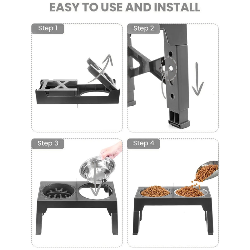 Lifting Adjustable Dog Feeder Bowls Stand  Double Stainless Steel Food Water Bowls Dry Wet Separation For Small Medium Large Dog