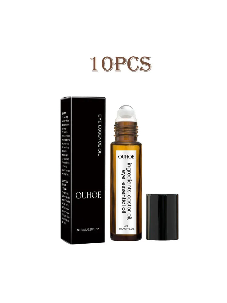 Ouhoe 8ml Castor Oil Anti Dark Circles Eye Serum Roller Moisturize Skin Tighten Remove Eye Bag Puffiness Nourishing Eye Serum