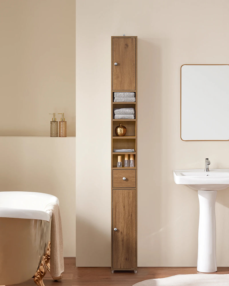 SoBuy BZR34 high cabinet with 5 compartments Bathroom cabinet with 1 drawer and doors bathroom furniture White BHT about 20x180x20cm