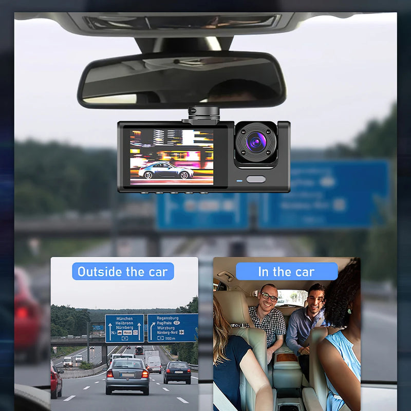 3 Camra Dash Cam for Cars Camera 1080P Car Dvr Vehicle Recorder Video Recorder Front and Rear Camera W/ IR Night Vision Dashcam