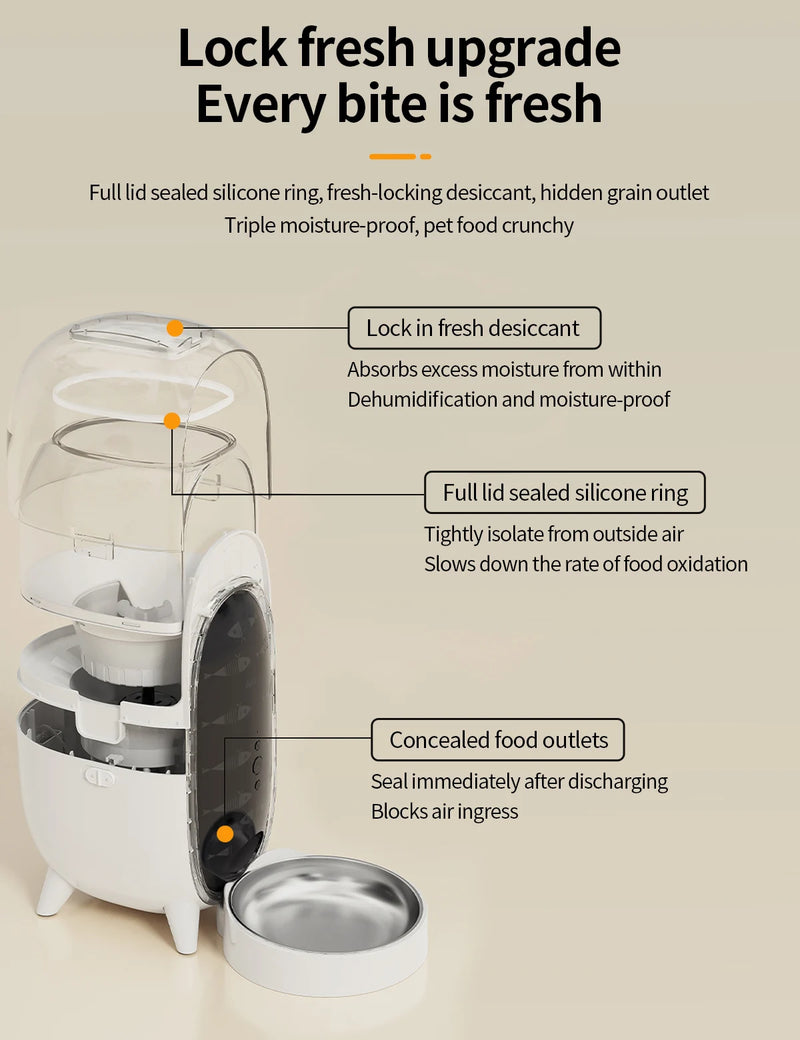 Miaowu Automatic Cat Feeder, 2.4G WiFi, 15 Portions/10 Meals Per Day, Multiple Seals, Anti-Clogging System, For Cats