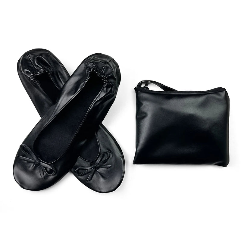 Women's Foldable Portable Ballet Flats Soft Sole Roll Up Slippers Slip OnComfy ancing Flat Shoes for Travel Wedding with Bag