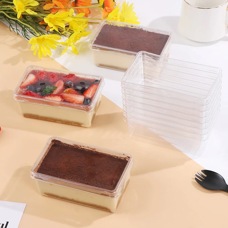 50Pc Mousse Cookie Cake Boxes Decoration Rectangle Dessert Container Soy Milk Fruit Biscuits Melaleuca Pastry Tiramisu Box 210ml