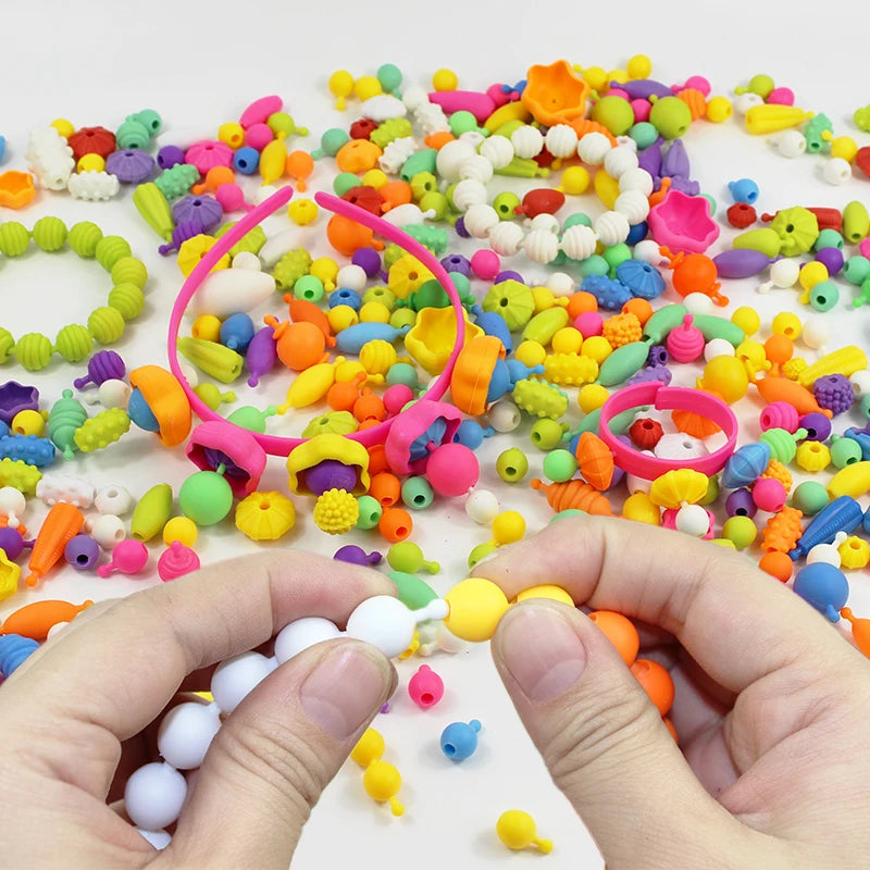 Pop-Arty Beads Snap-Together for Kid Jewelry Fashion Kit DIY Necklace and Bracelet Crafts Birthday Toy Gifts Kids Beads