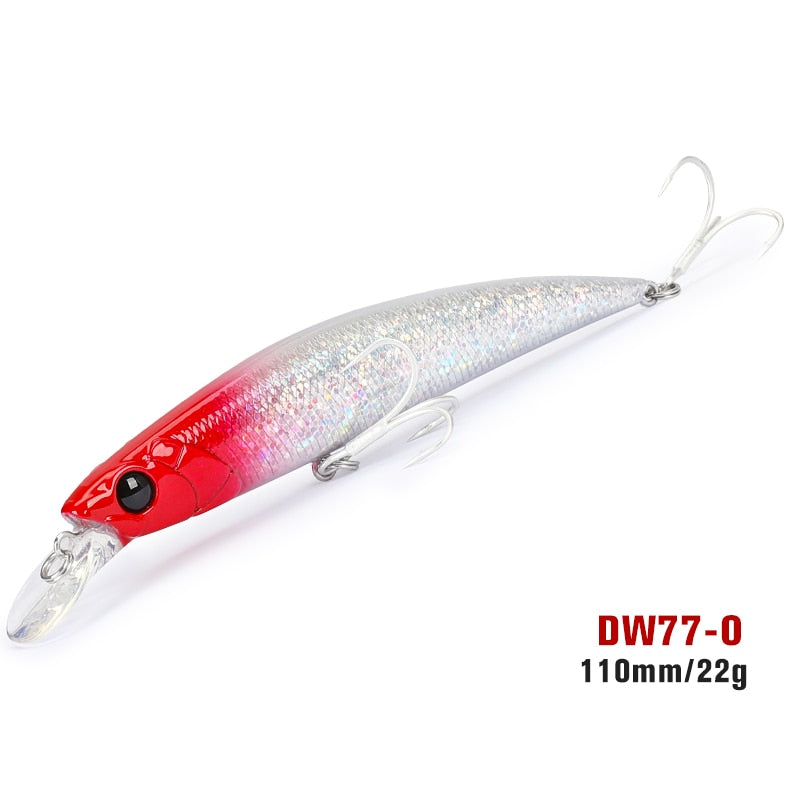 TSURINOYA 110S Long Casting Sinking Minnow Saltwater Fishing Lure DW77 110mm 22g Large Trout Pike River Lake Hard Baits Jerkbait