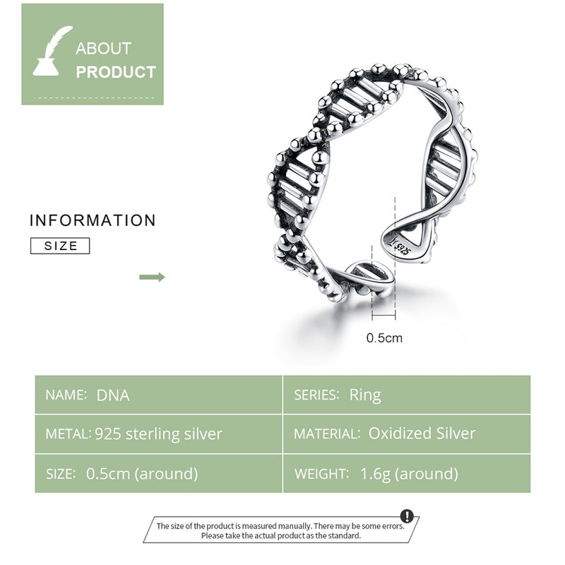 bamoer Original Design 925 Sterling Silver DNA Open Adjustable Finger Rings for Women Free Size Ring Fashion Jewelry SCR643