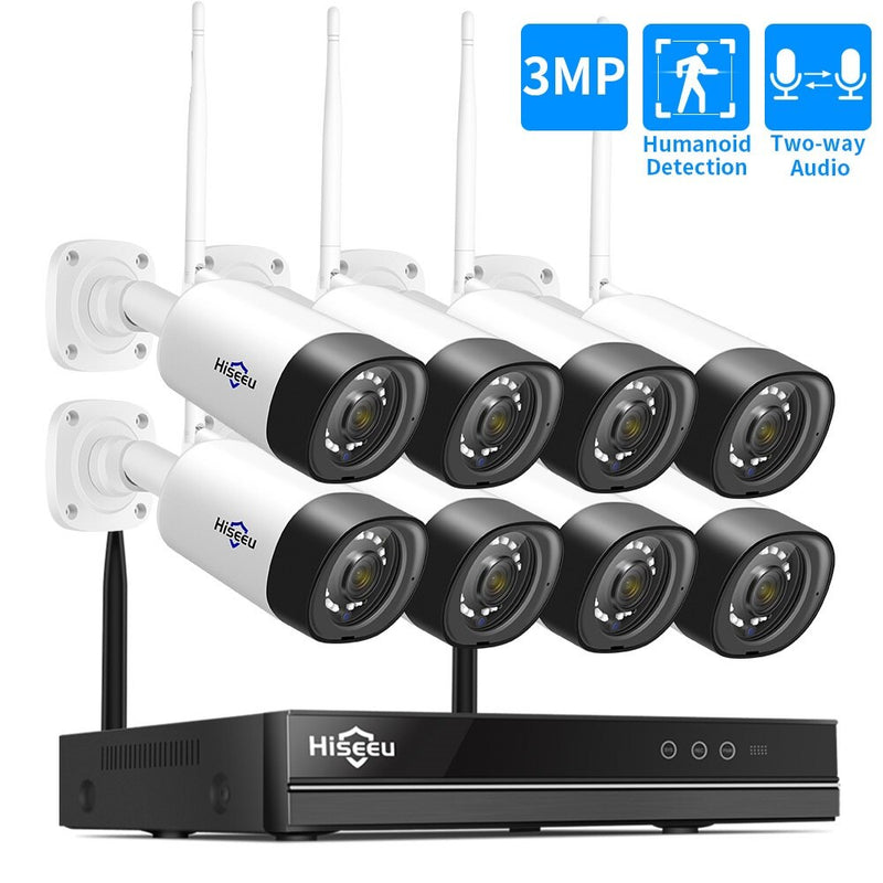 H.265 3MP 8CH Wireless Audio CCTV Security Outdoor IP Camera System NVR Kit 2MP 1080P 1T 3T HDD App View Hiseeu