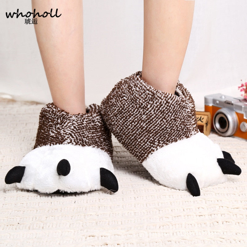 WHOHOLL Winter Warm man women Home slippers Animal panda Paw Plush Slippers female Thermal Soft Cotton indoor house shoes