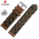 20mm 22mm 24mm Braided Genuine Leather Strap Quick Release Men Women Replacement Bracelet Belt Wrist Band for Smart Watch Brown