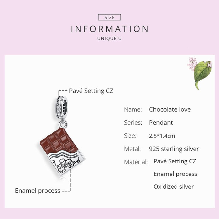 WOSTU Original 925 Sterling Silver Chocolate Love Charm Dazzling CZ Bead Pendant Fit Silver Bracelet Necklace Jewelry CQC1782