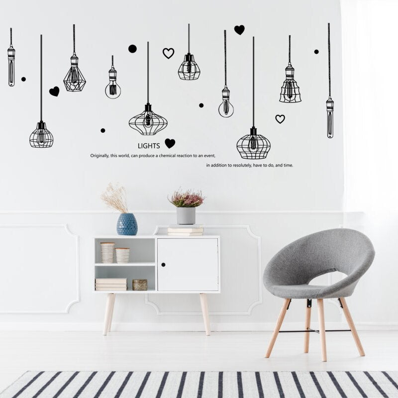 226*97cm Black Chandelier Wall Stickers Light Bulb Home Decor for Living Room Bedroom Art DIY Vinyl Wall Decals Removable