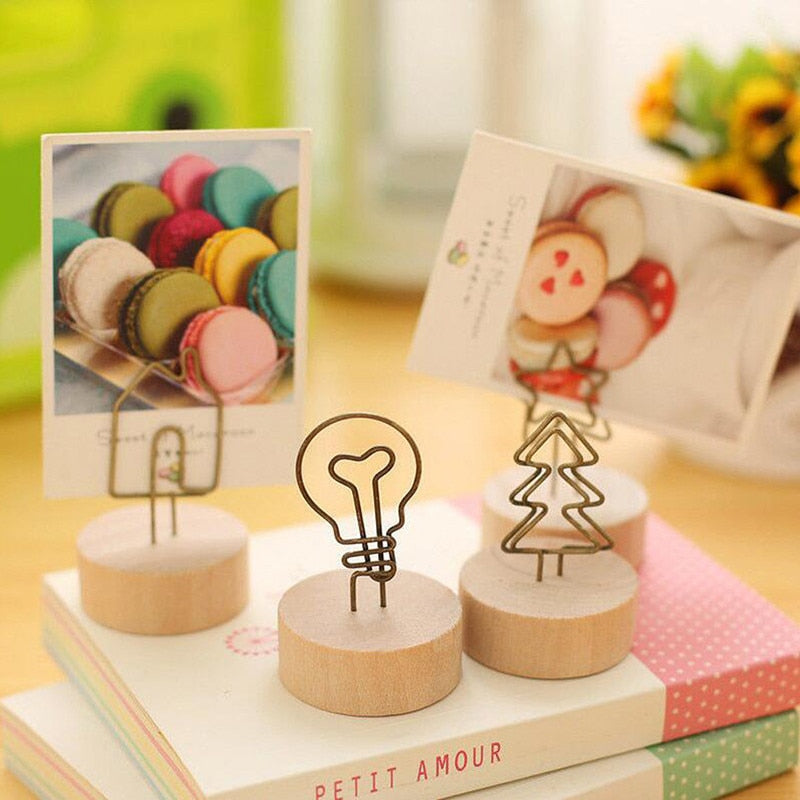 4CM Creative Round Wooden Iron Photo Clip Memo Name Card Pendant Furnishing Articles Picture Frame DIY Family Photo Decoration