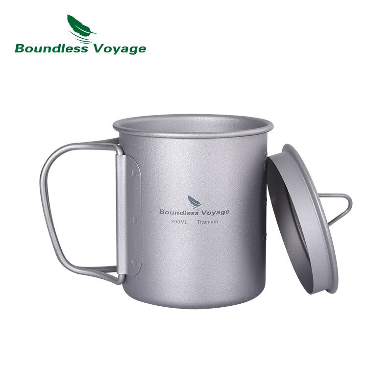 Boundless Voyage Titanium Cup with Lid Folding Handle Outdoor Camping Mug Pot Drinkware 200ml 500ml 750ml 1250ml