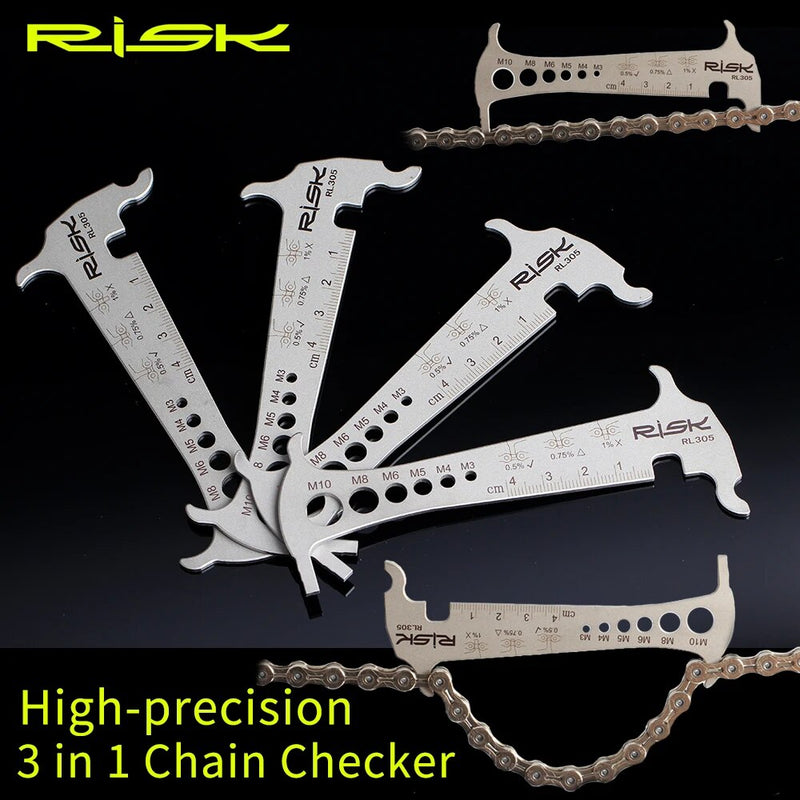 RISK Bicycle Chain Checker 3 in 1 Stainless Steel Bike Chain Hook / Loss Indicator / Bolt Measurement Ruler Cycling Parts