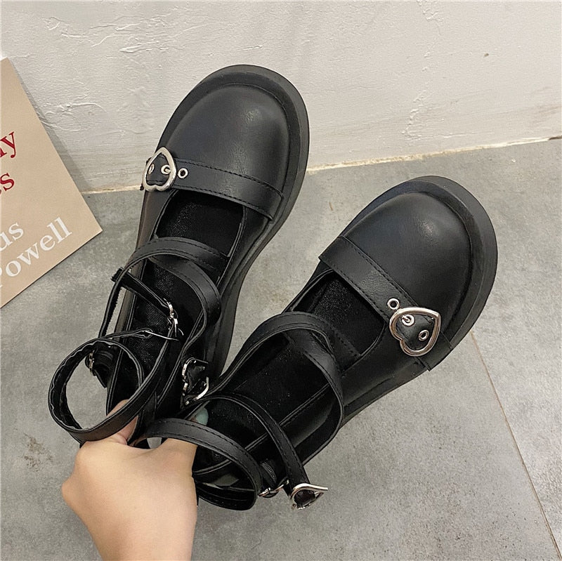 lolita shoes platform emo shoes on heels women loli thick heel cross bandage women shoes kawaii cosplay Mary Janes gothic shoes