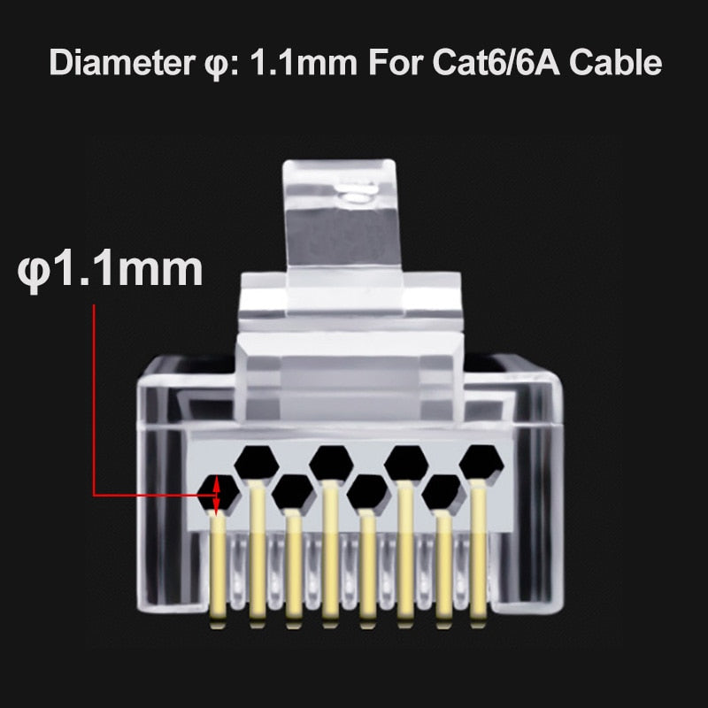 OULLX 6U RJ45 Connector Cat6 Cat6A Jack FTP Gold Plated Pass Through Ethernet Cables Network RJ-45 Plug Cat5 Cat5e STP Shielded