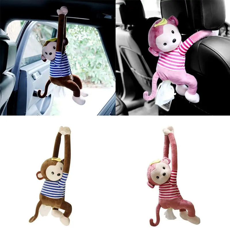 Lovely Monkey Short Plush Tissue Box Holder Paper Napkin Case Cartoon Paper Box Car Interior Car Home Office