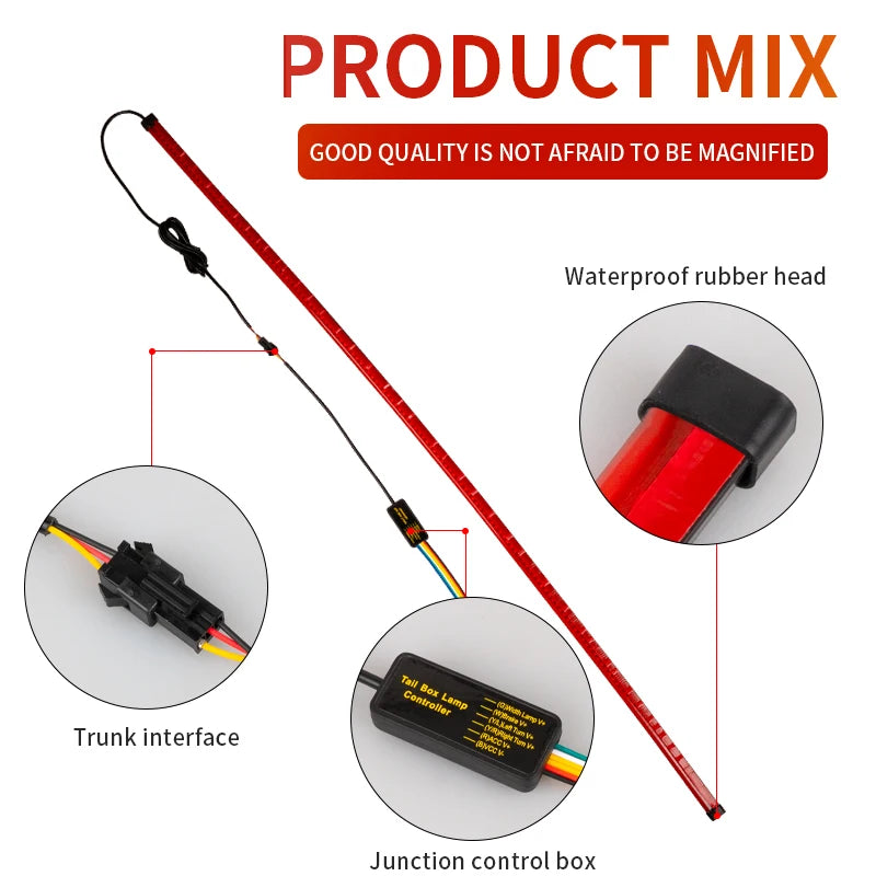 100cm Car High Position Brake Lights Multi-mode Rear Tail Warning Turn Signal Running Lamp Universal Auto 12V Flexible LED Strip