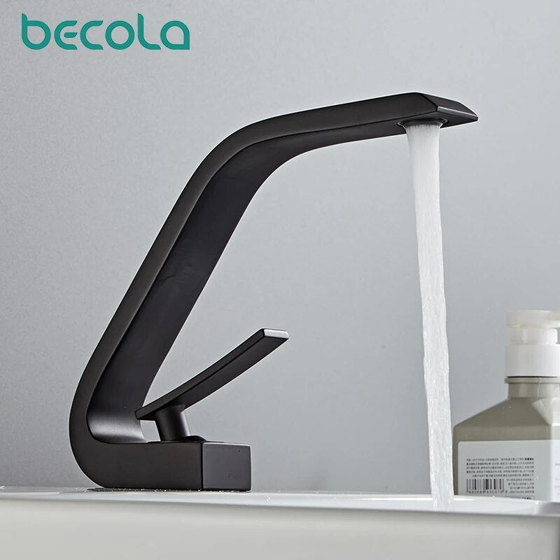 Becola Modern Fashion Brass Basin Faucet Black Bathroom Copper Basin Faucet Hot Cold Tap Water Basin Mixers Single Handle Tap