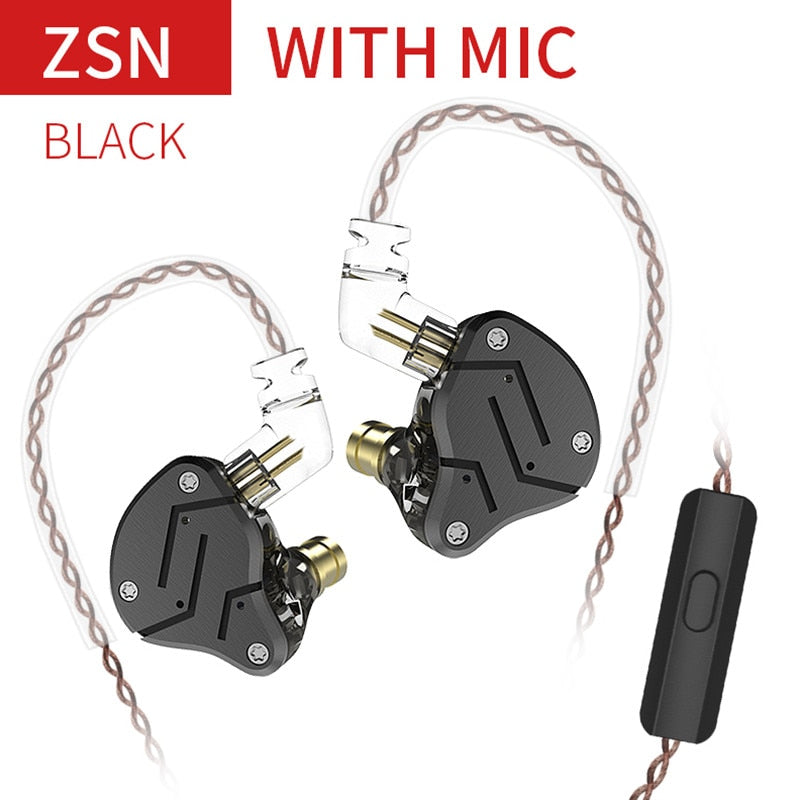 KZ ZSN Earphones 1DD+1BA Hybrid In Ear Monitor Noise Cancelling HiFi Music Earbuds Sports Stereo Bass Headset With Microphone