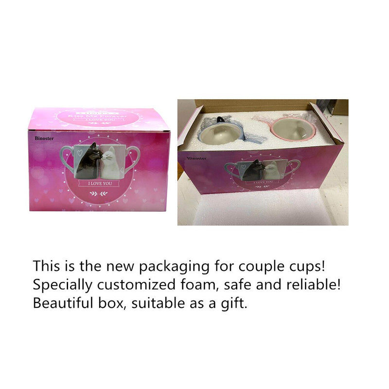 2-PCS Kiss Cat Coffee Couple Handmade Mug Funny Tea Ceramic cup set for Bride and Groom Matching Gift for Engagement Wedding