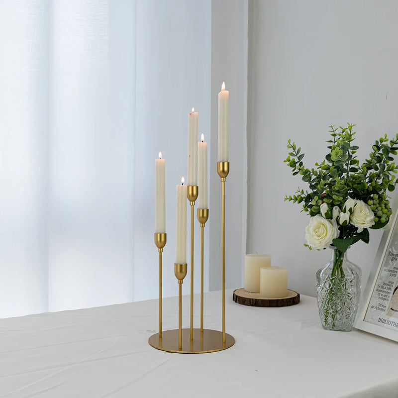 Gold Candelabra Taper Candle Holder, Decorative Candlestick Holder, Centerpiece for Wedding, Christmas, Home Decoration, 5 Arms