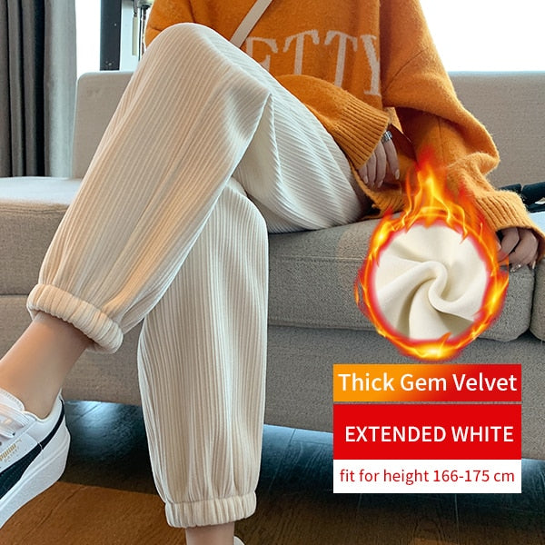 Women Warm Winter Plush Thick Cashmere Corduroy Pants Female Casual Korean Style Sweatpants Loose Harem Long Trousers Joggers