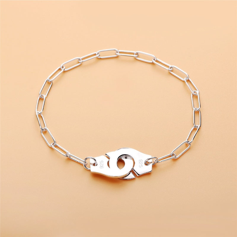 Moonmory 100% Authentic 925 Sterling Silver European Chain Handcuff Bracelet Menottes Hand Cuff Bracelet For Women Jewelry