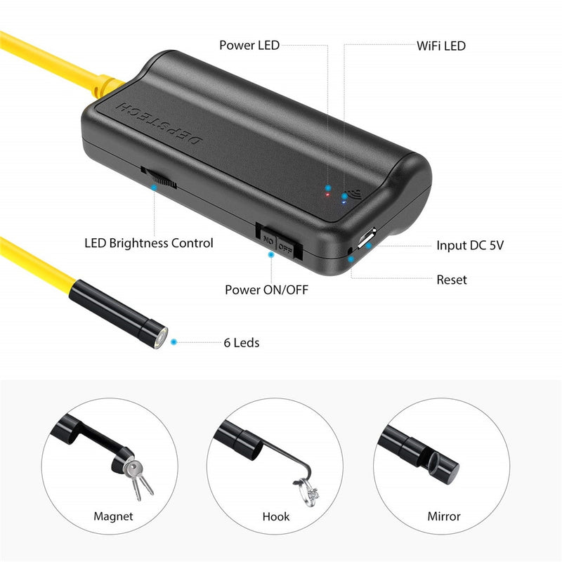 DEPSTECH Dual Lens 2MP 5MP Wireless Endoscope Camera Snake Inspection Zoomable Camera WiFi Borescope for Android &amp; iOS Tablet