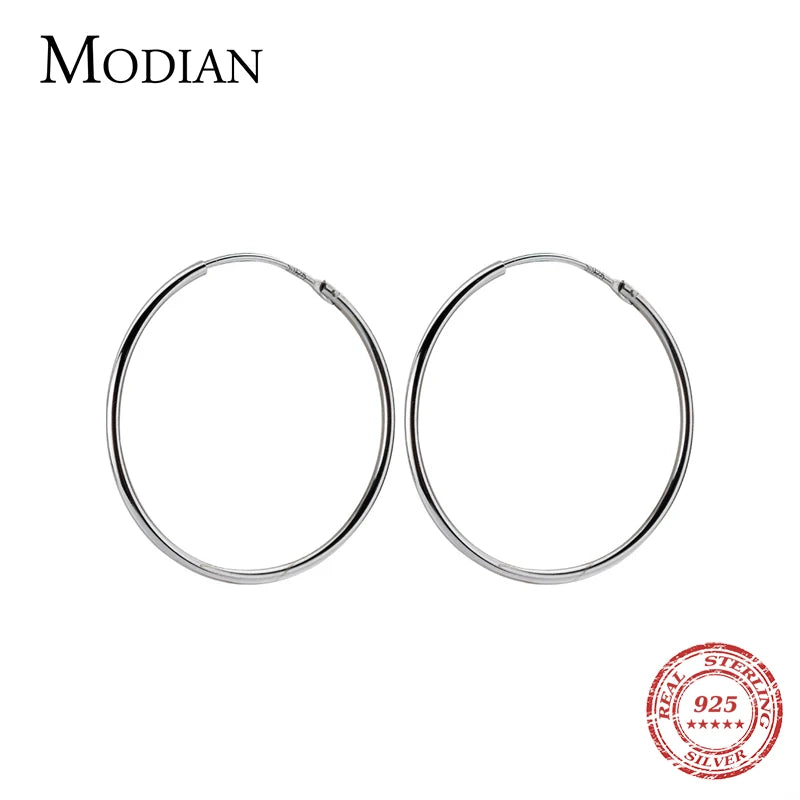 MODIAN Classic Charm Round Simple Collection Hoop Earrings Real 925 Sterling Silver Fashion Big Earrings For Women Jewelry