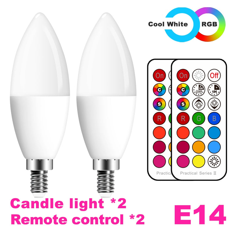 E14 LED Bulb Candle Color Indoor Neon Sign Light Bulb RGB Tape With Controller Lighting 220V E12 Dimmable Smart Lamp For Home