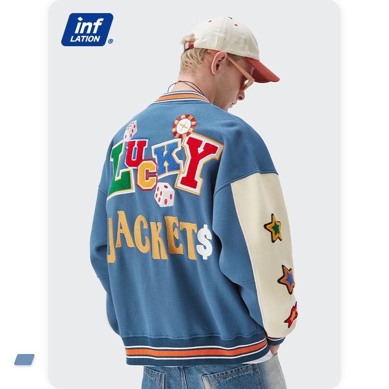 INFLATION Streetwear Vintage Baseball Jacket Men High Quality Towel Embroidery Jacket Couple Fleece Bomber Coat