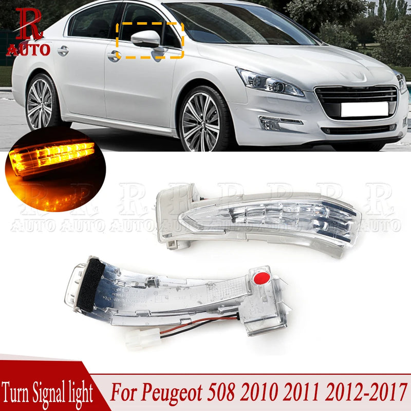 R-Auto LED Rearview Mirror Turn Signal Light Side Lamp Car Styling For Peugeot 508/508 SW 2010 2011-2015 2016 2017 6325J5 6325J4