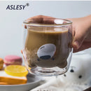 Double Wall Glass Mugs Bear Cat Dog Animal Double-Layer Glass Mug Coffee Cup Kids Christmas Mug Gift Cute Milk Drinkware