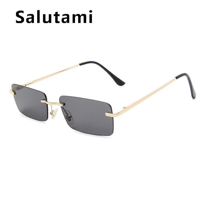 Rimless Alloy Small Square Sunglasses For Women Vintage Ins Hot Gradient Clear Sun Glasses Female Uv400 Shades Hip Hop Eyewear