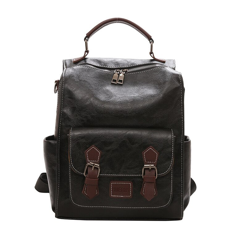 Preppy Large Capacity Pu Leather Women Backpack Fashion College School Bag Backpacks Vintage Classic Double Shoulder Bag Mochila