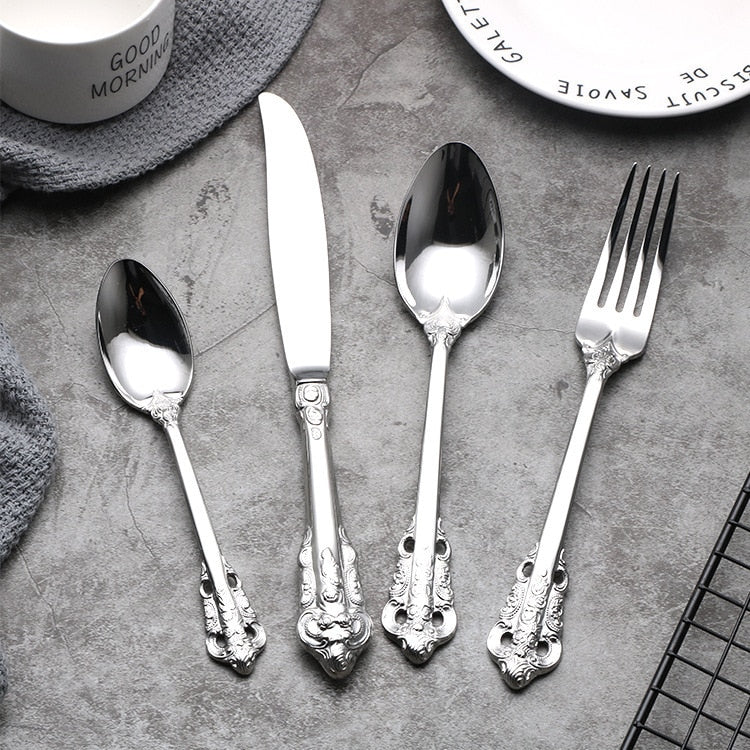 Spklifey Dinnerware Set Gold Cutlery Fork Stainless Steel Spoon Royal Cutlery Forks Knives Spoons Kitchen Spoon Tableware