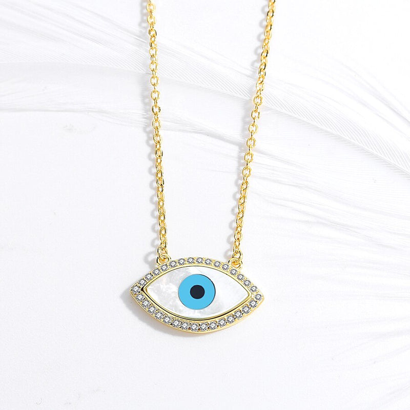 KALETINE Turkish Evil Eye Necklace Women Charms Real 925 Sterling Silver Natural MOP Shell Statement Necklace Gold Chain Jewelry