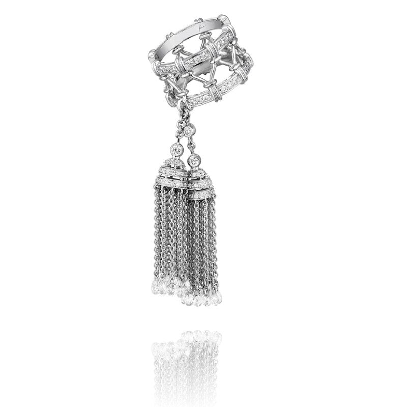 925 Sterling Silver Rings for Women with Double Tassel Rings with Crystal droplets White and Black Color Luxury Jewelry