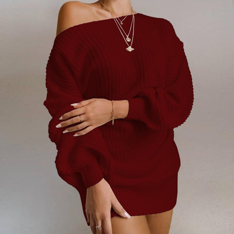 Cryptographic Casual Knitted Mini Dress Women Autumn Winter Sweaters Balloon Long Sleeve Knitwear Women&