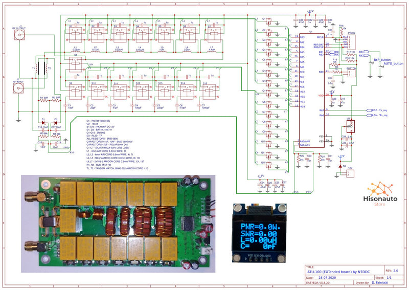 Hisonauto ATU-100 ATU100 1.8-50MHz DIY Kits  Automatic Antenna Tuner by N7DDC 7x7 Firmware Programmed / SMT/ Chip Soldered