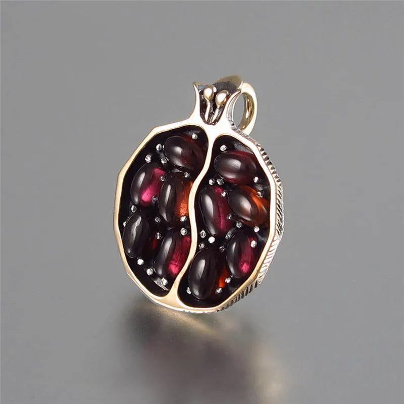 Vintage Fruit Pomegranate Pendant Necklace Retro Red Crystal cz Pomegranate Stone Necklace Women Wedding Jewelry Birthday Gifts