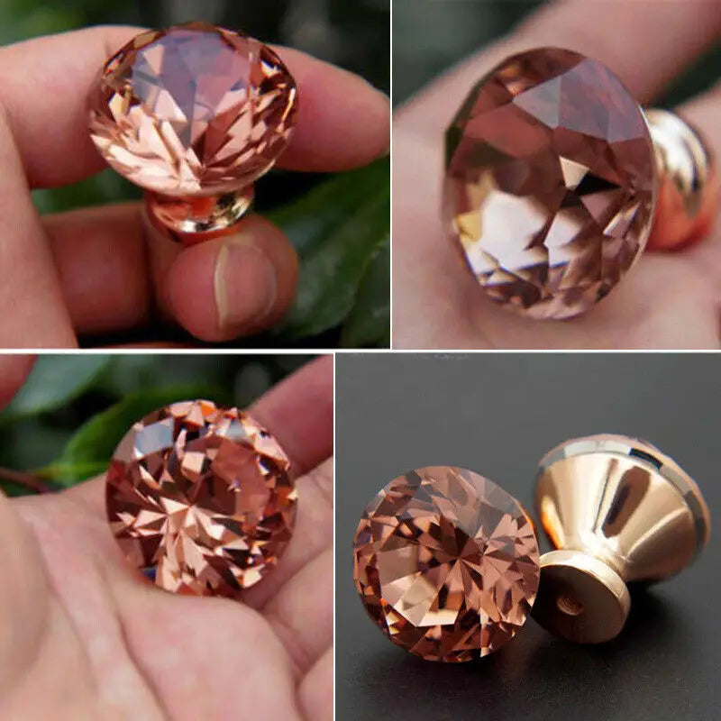 Drawer Knobs Crystal Knobs and Handles Cabinet Knobs Rose Gold Diamond Shape Pull Handle for Kitchen Bathroom Wardrobe Cupboard